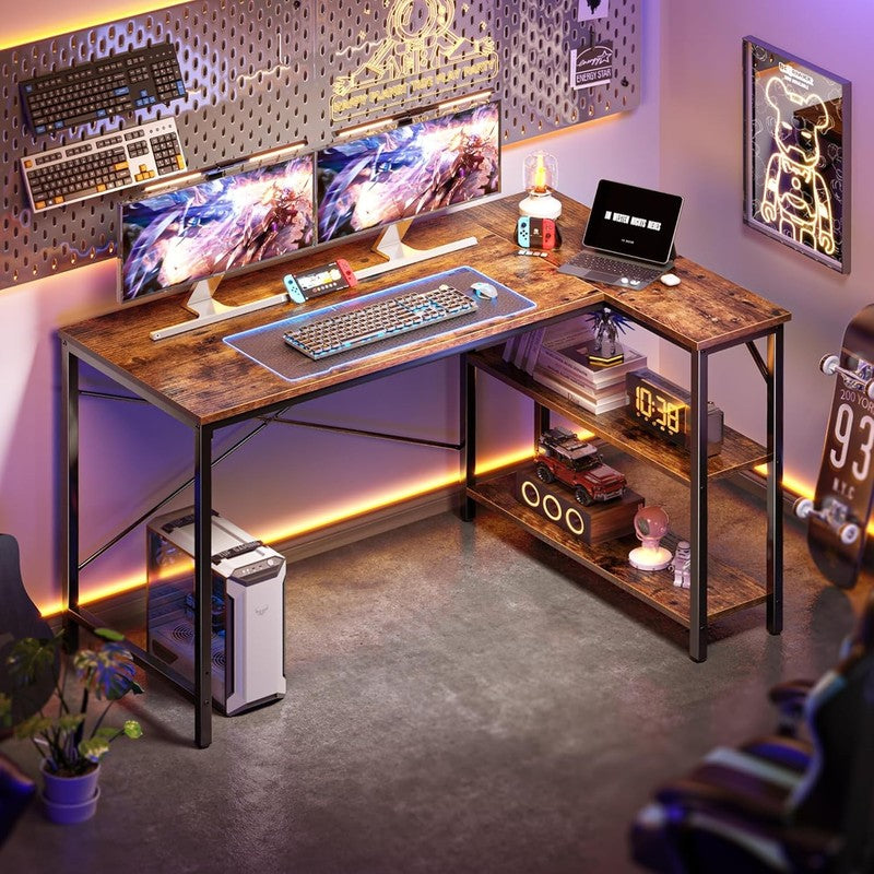 47 Inches L Shaped Desk, Computer Desk with Reversible Storage Shelves, for Gami5