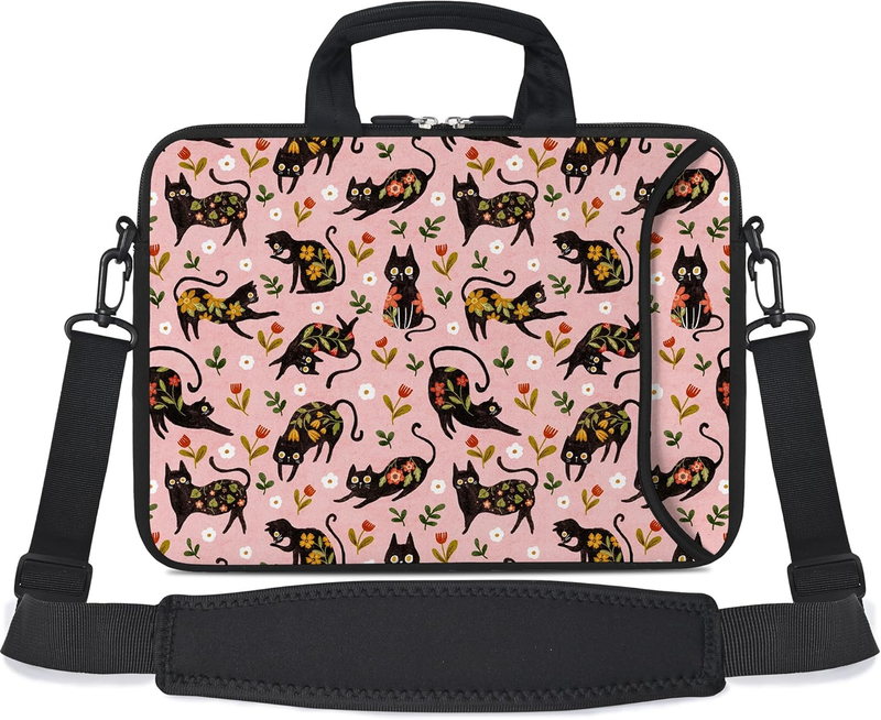 14 15.6 Laptop Sleeve Bag Flowers Cats Neoprene Carry Case w/ Handle Pocket0