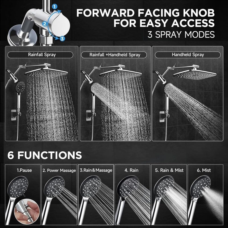 Wide Shower Head with 6 Modes Handheld Water Spray Silver Chrome2