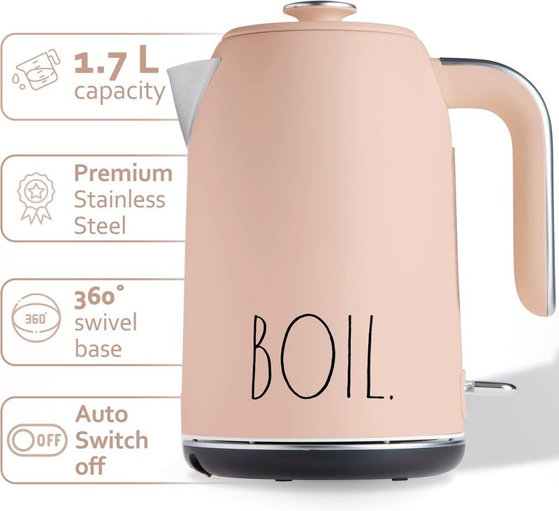 Electric Kettle 1.7L 1500W Stainless Steel Auto Shut Off Boil Dry Blush1