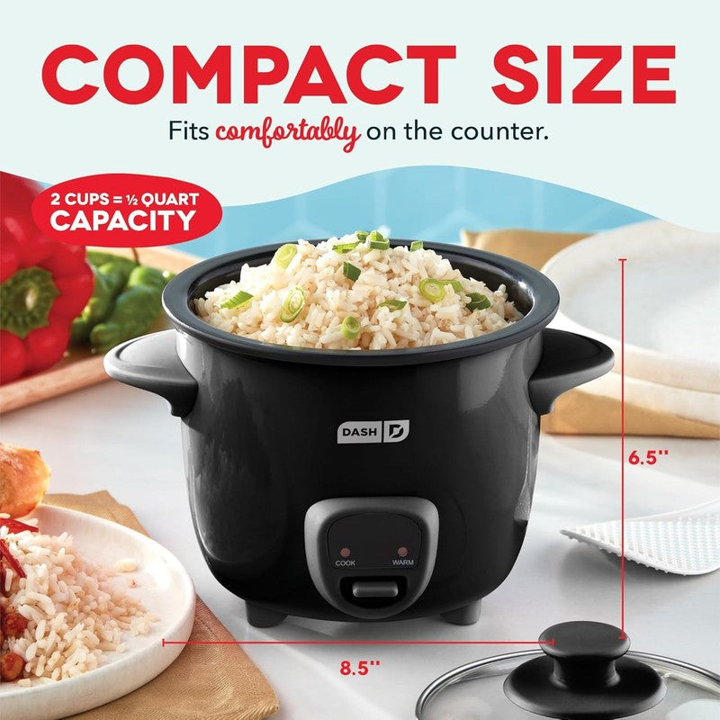 Mini Rice Cooker 0.5Qt Steamer Nonstick Pot Keep Warm Function Black1