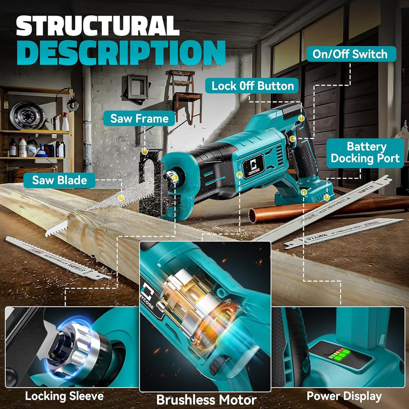 Cordless Reciprocating Saw Compatible with Makita 18V Battery1