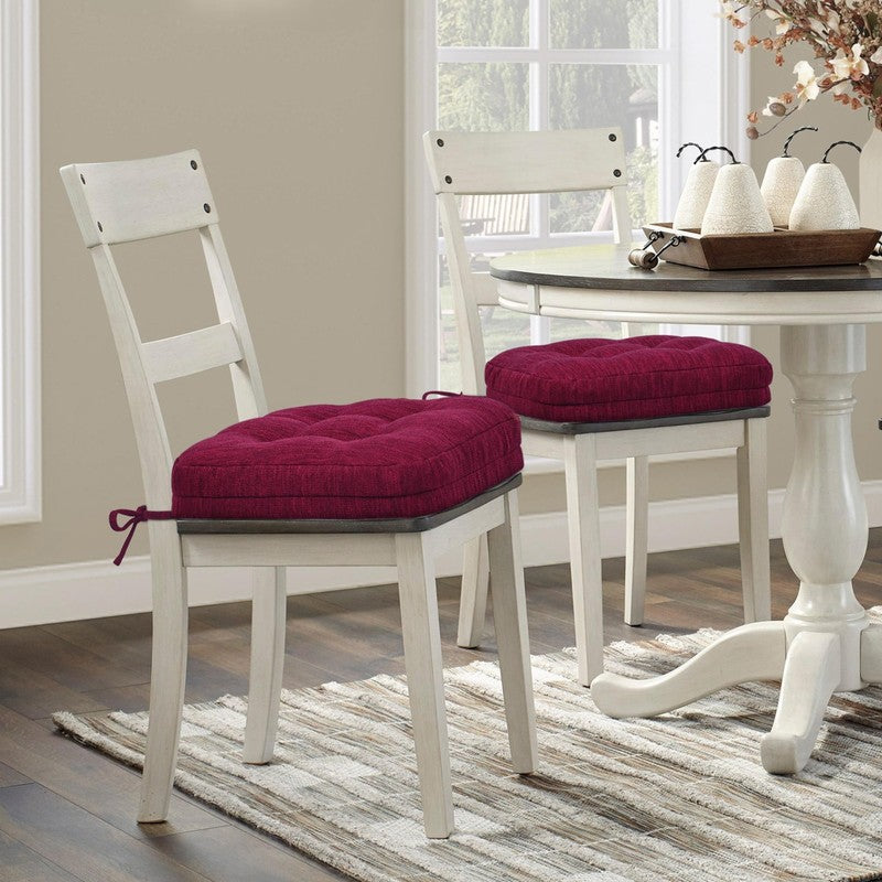 3.5" Tufted Dual-Layer Chair Cushions Set of 4 16.5"x16.5" Burgundy1