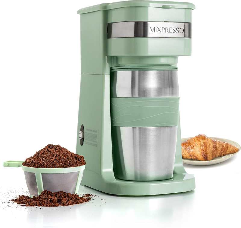Green Single Serve Coffee Maker with 14Oz Travel Mug & Auto Shut Off0