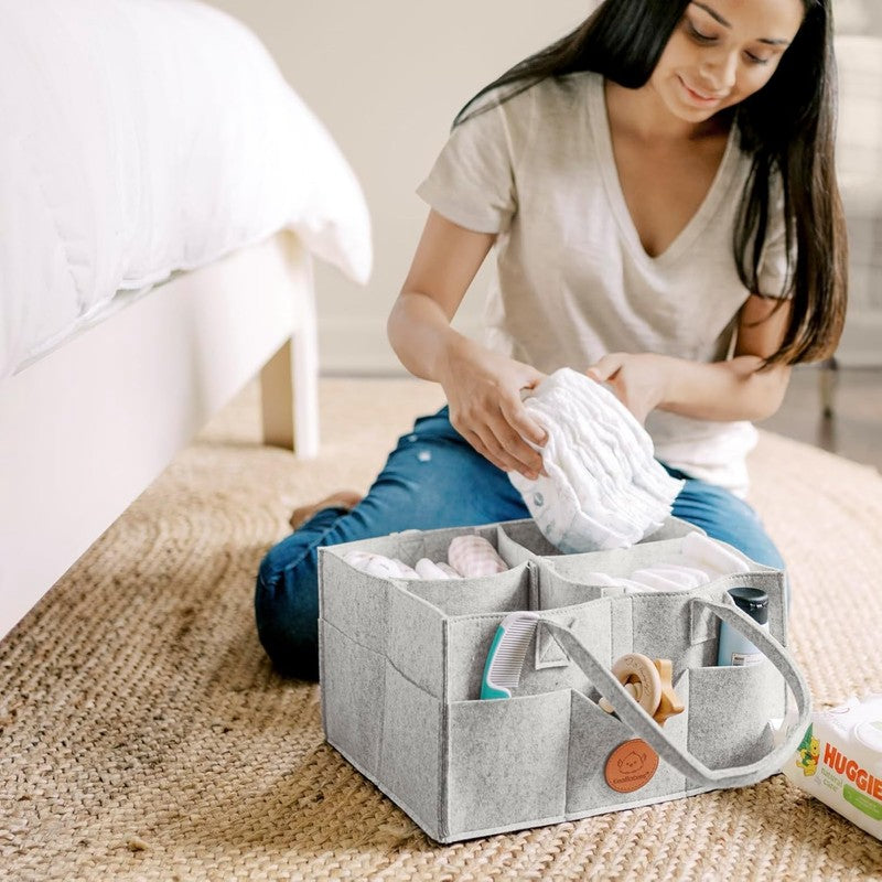Baby Diaper Caddy Organizer w/ Handle, Portable Nursery & Car Storage Gray8