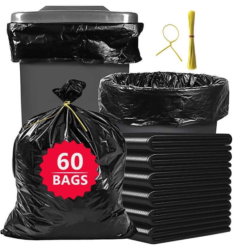 Heavy Duty 55 Gallon Trash Bags (60 Count) with Tying Ropes for Outdoor Use9
