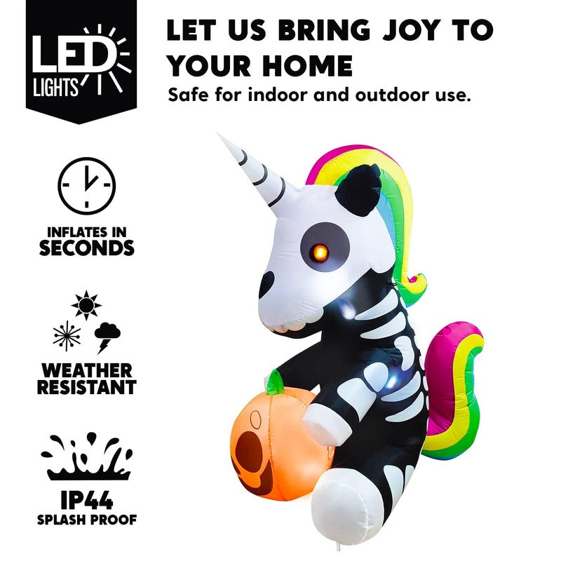 5Ft Halloween Inflatable Skeleton Unicorn w/ LEDs Yard Outdoor Decoration5