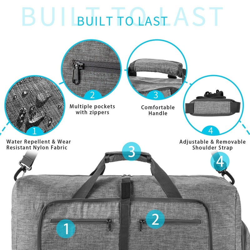 115L/85L/65L Large Duffle Bag, Foldable Travel Gym Bag with Shoe Compartment, Li2