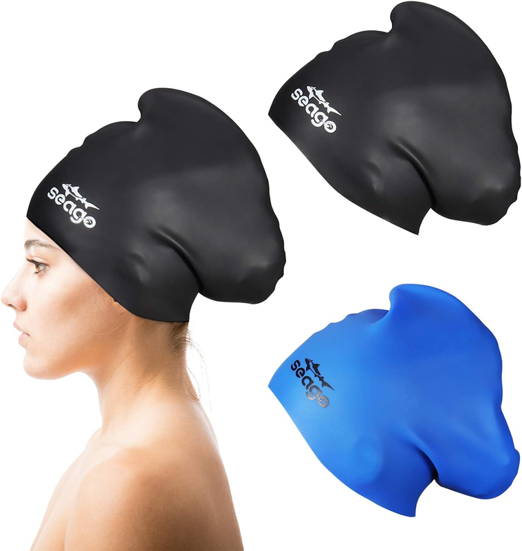 Adult Swim Caps 2 Pack Silicone Long Hair Waterproof Tear Resistant9