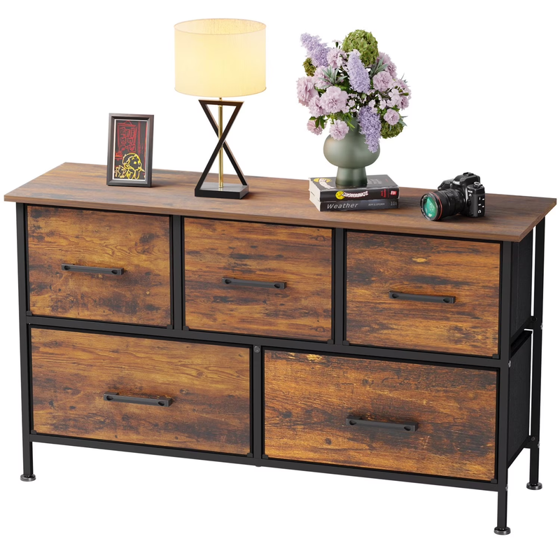 5 Fabric Drawers Dresser for Bedroom,Chest Organizer Units with Steel,Nature9