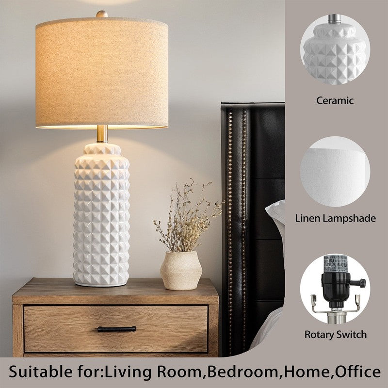Set of 2 Modern Ceramic Table Lamps 24.5" for Bedroom & Living Room White1