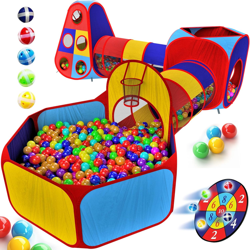 5 Pc Kids Play Tents & Tunnels Ball Pit Basketball Hoop Crawling Tubes Indoor/Ou11