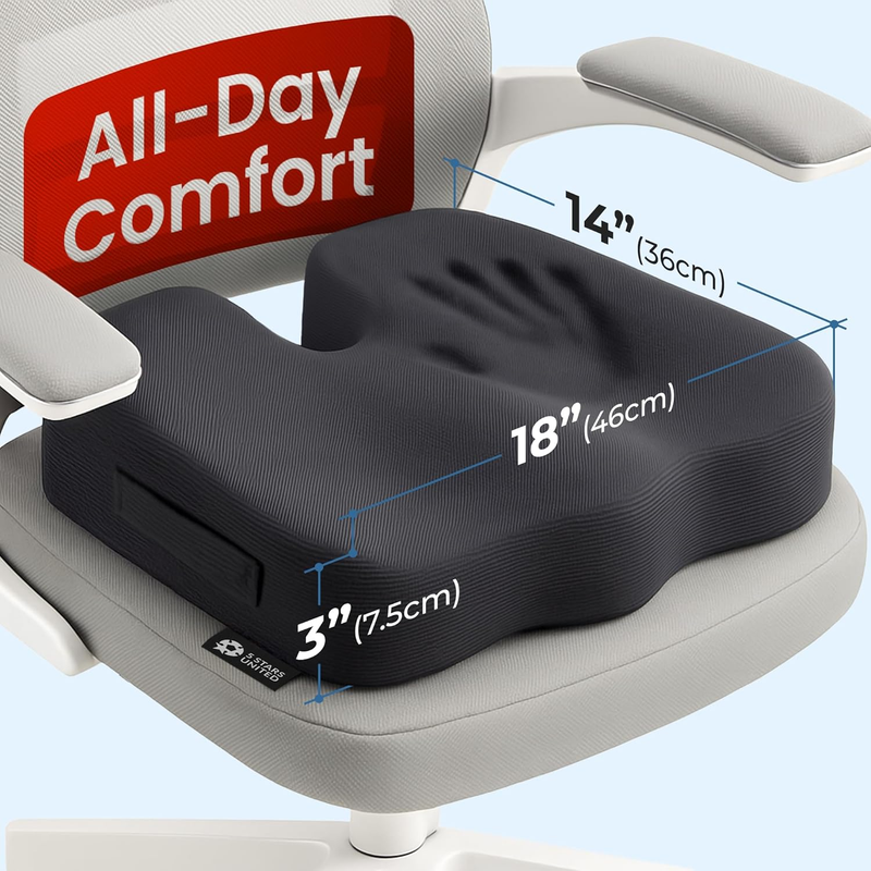 Ergonomic Seat Cushion Memory Foam Office Chair Car Airplane Black1