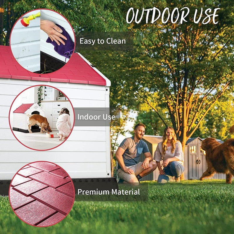 Plastic Dog House Outdoor Indoor for Small Medium Large Dogss with Elevated Floo4