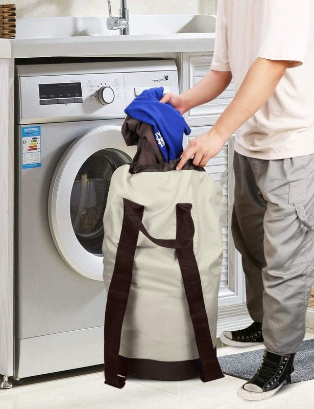 Backpack Laundry Bag with Straps & Mesh Pocket, Durable Nylon Clothes Khaki6