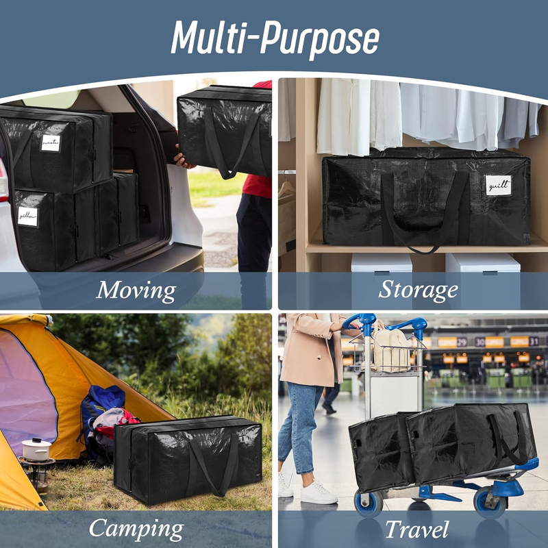 6 Pack Heavy Duty Moving Bags Large Storage Zipper Handles Black6