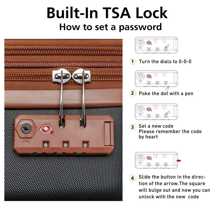 3 Piece Hardside Carry On Luggage Set 20" TSA Lock Spinner Wheels Travel3