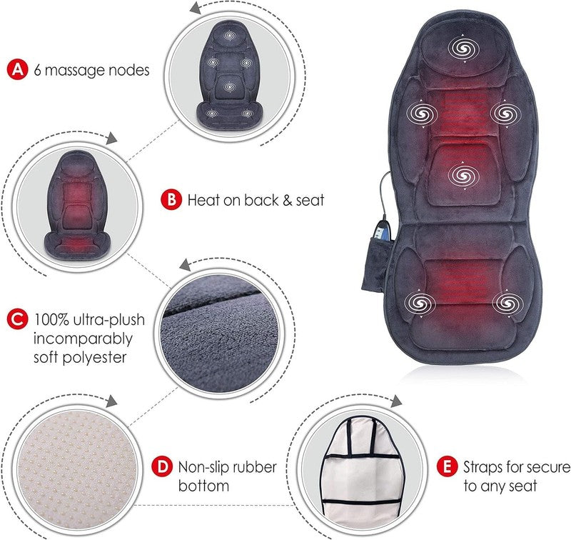 Vibration Back Massager Seat Cushion w/ Heat 6 Motors Chair Pad Home Office4