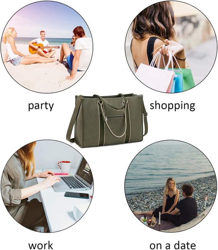 Laptop Tote Bag for Women Work 15.6 Inch Canvas Shoulder Bags Computer Messenger6