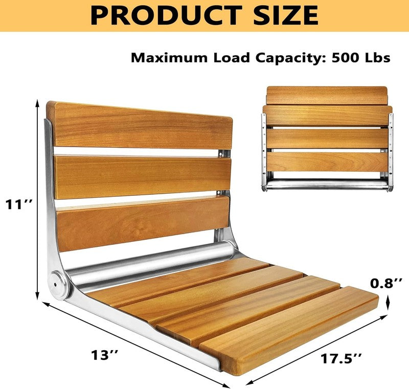 Folding Teak Shower Seat Stainless Steel Oak Bath Safety Seat for Elderly2