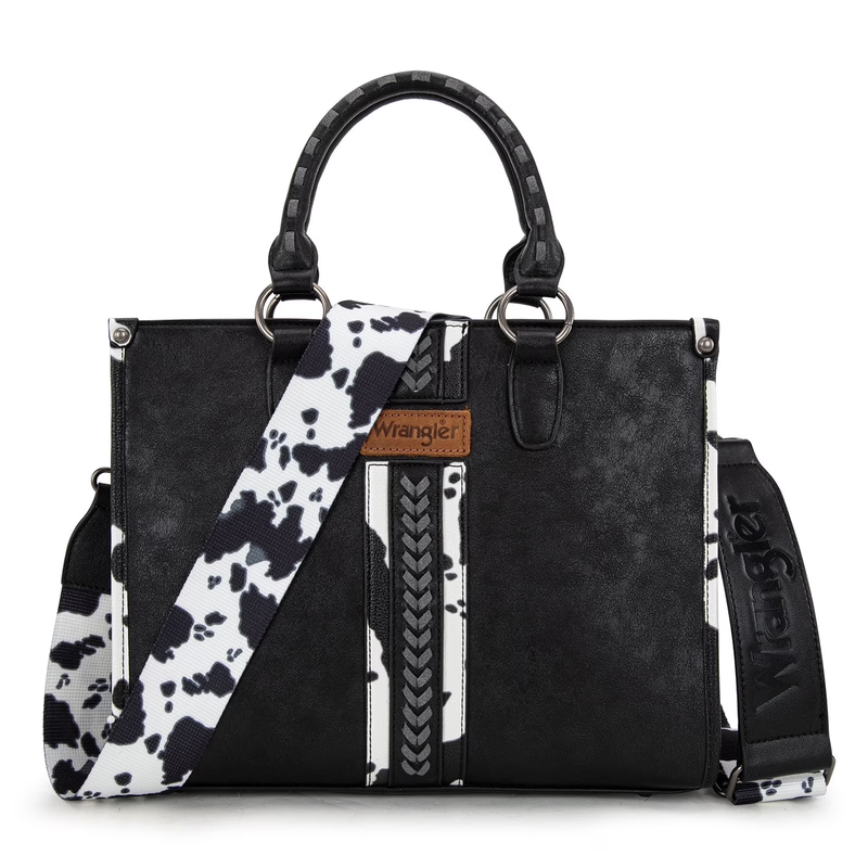 Wrangler Cow Print Tote Bag Women Western Boho Satchel Top Handle Handbag Black6