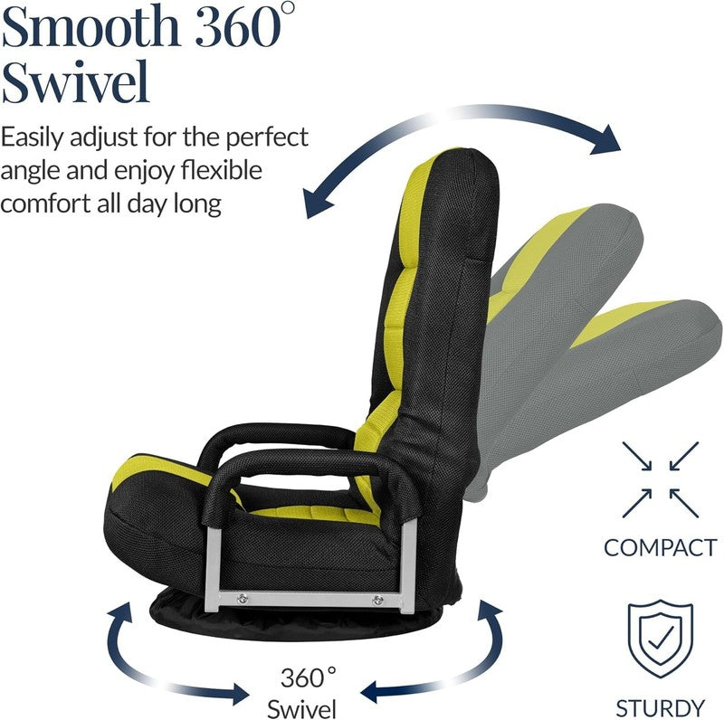 Gaming Floor Rocker Chair 360° Swivel, Lumbar Support, Black/Yellow5