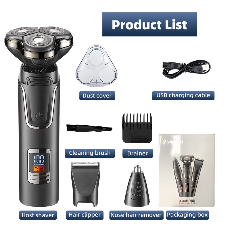 3 in 1 Electric Razor for Men Rechargeable Wet Dry Shaver Nose Trimmer Kit5