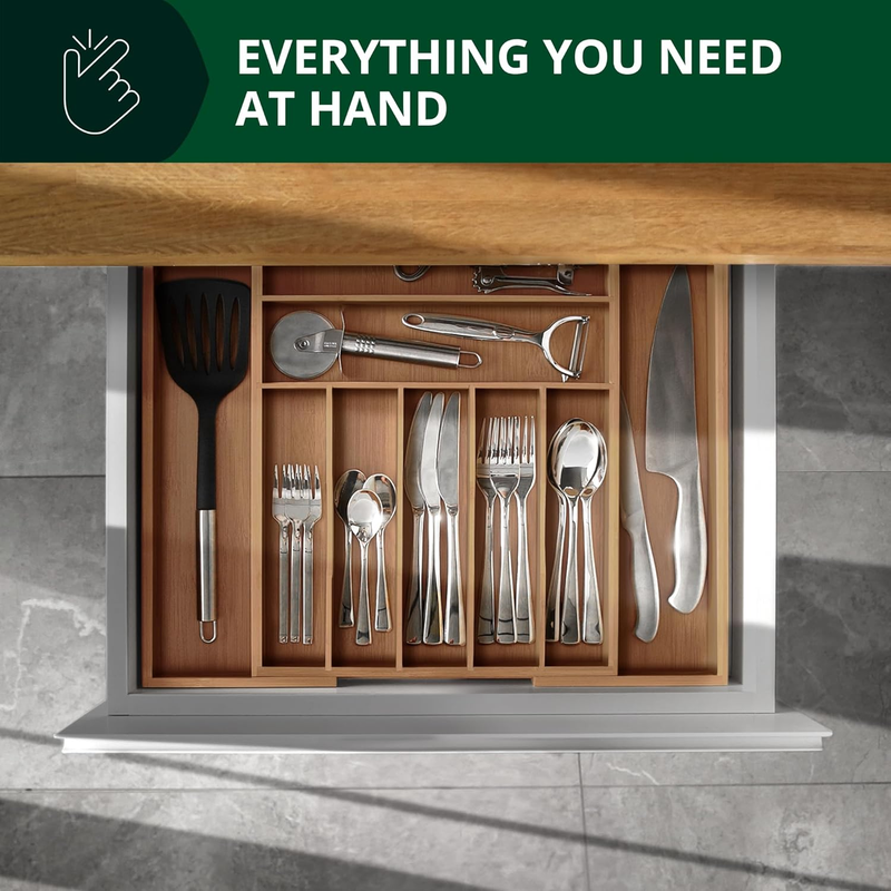Bamboo Kitchen Drawer Organizer 9 Slot Silverware Utensil Cutlery Tray6