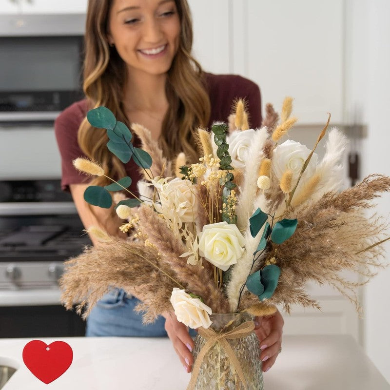 100-Pcs Artificial Flowers with Vase Dining Table Centerpiece Home Decor2