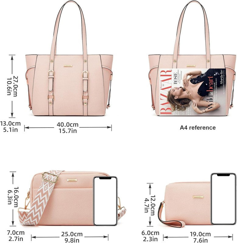 Women Fashion Synthetic Leather Handbag Set 3PCS Tote Shoulder Satchel Purse5
