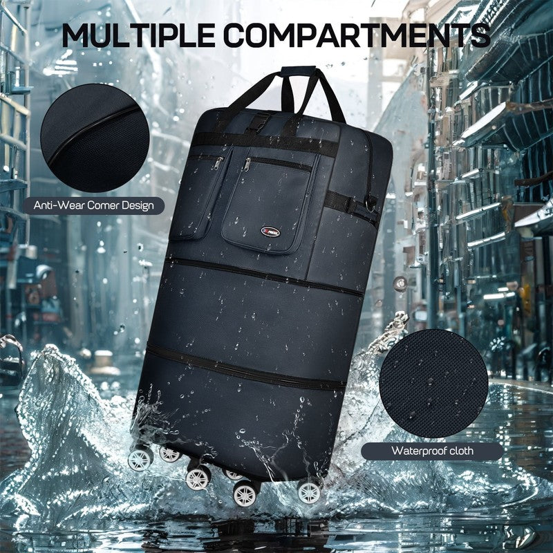40" Expandable Foldable Luggage Bag,Collapsible Suitcases with Wheels,Rolling Du8