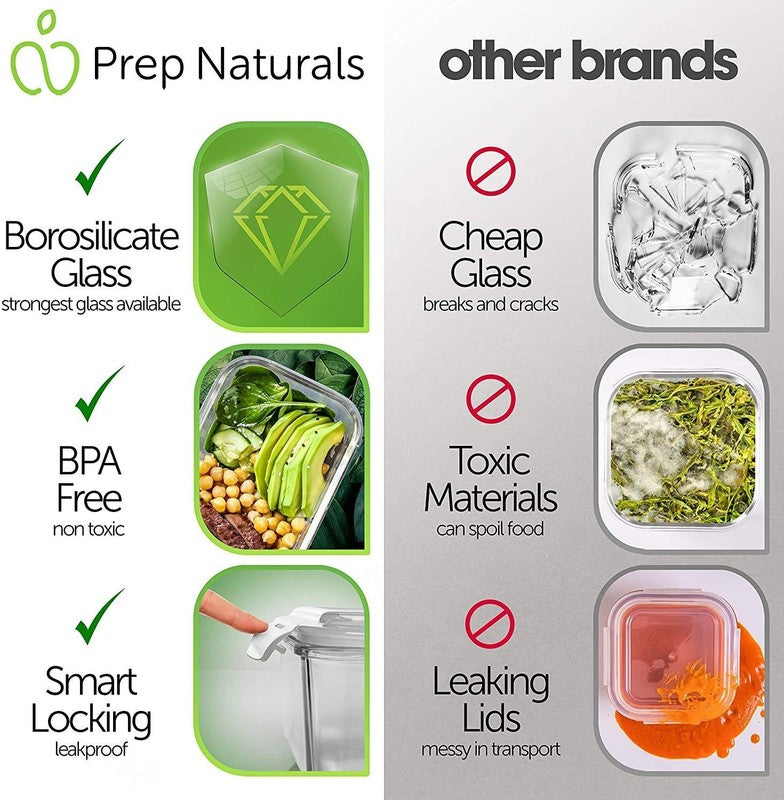 Prepnaturals 5 Pack 30oz Glass Meal Prep Containers Multi Compartment4