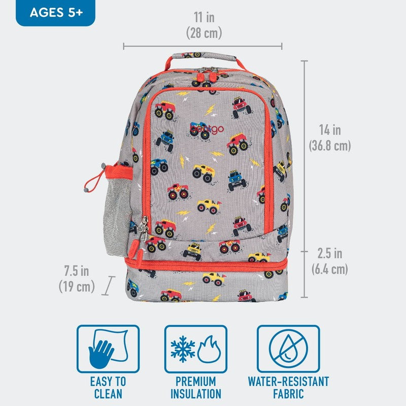 Kids 2-in-1 Backpack and Insulated Lunch Bag Trucks Print Water Resistant School4