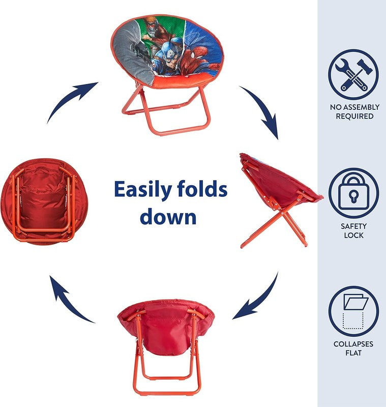 Avengers Toddler 19” Folding Saucer Chair with Cushion, Metal, Ages 3+4