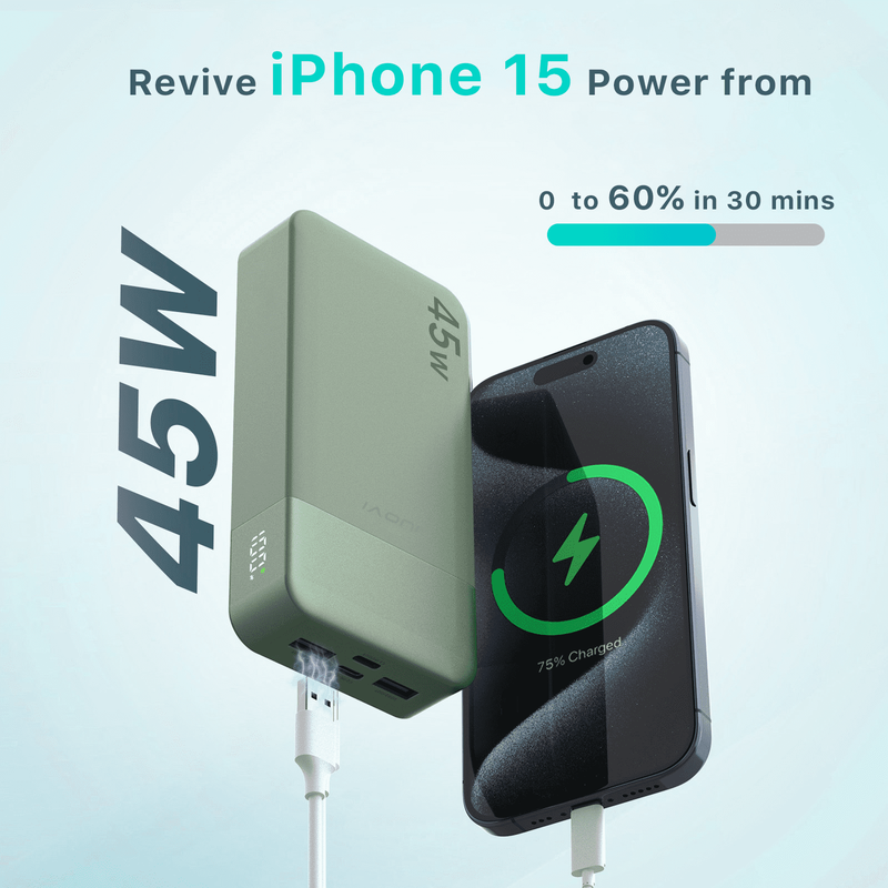 20000mAh 45W Power Bank – Portable External Battery Backup for Laptop Green2