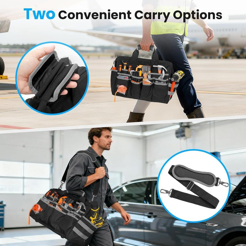 17" Heavy Duty Tool Bag Multi-Pocket Waterproof Portable Organizer Black-Grey4