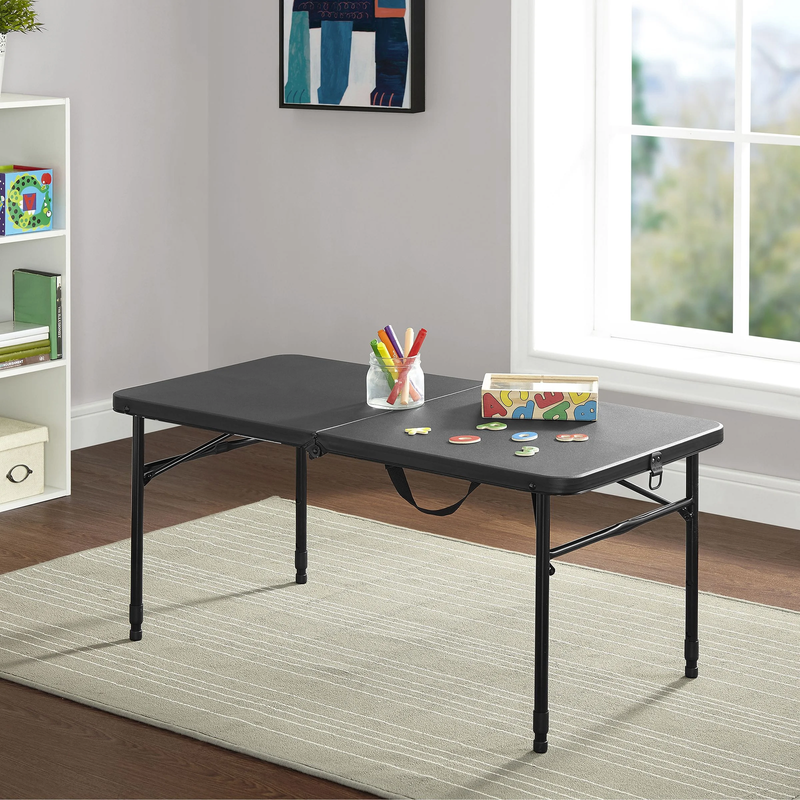40" Plastic Adjustable Height Fold In Half Folding Table, Rich Black2