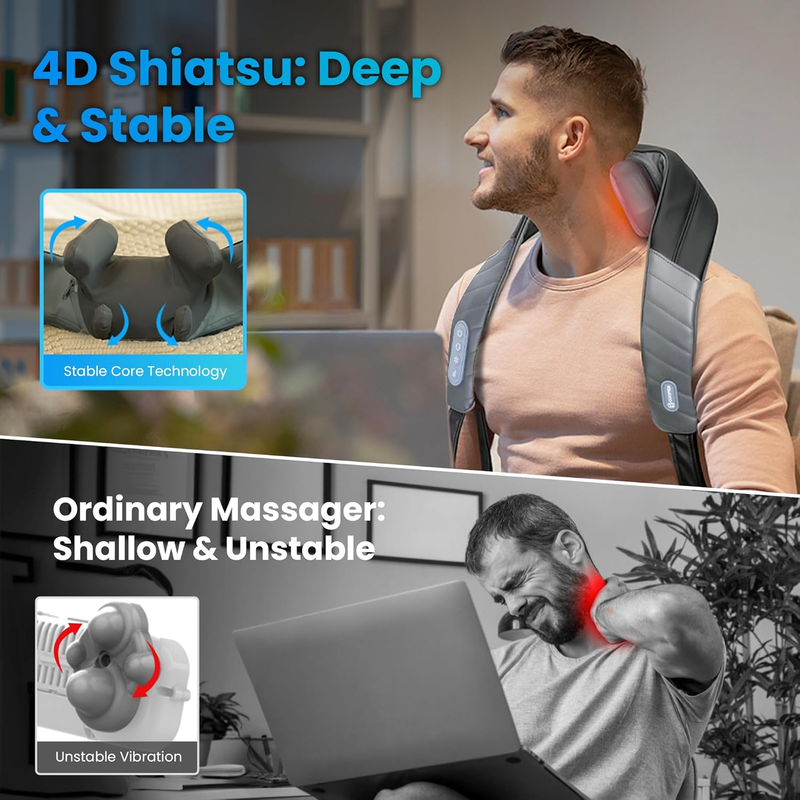 Cordless 4D Shiatsu Neck Shoulder Massager w/ Heat Back Massage Pillow3