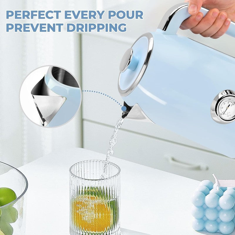 Electric Kettle 57Oz 1500W Stainless Steel Fast Boil w/ Thermometer Blue3