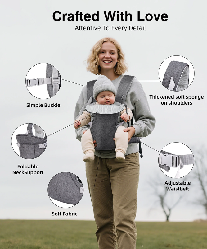 Baby Carrier, Convertible Soft & Cool Baby Carrier, 4-Position, Gray, for Child,3