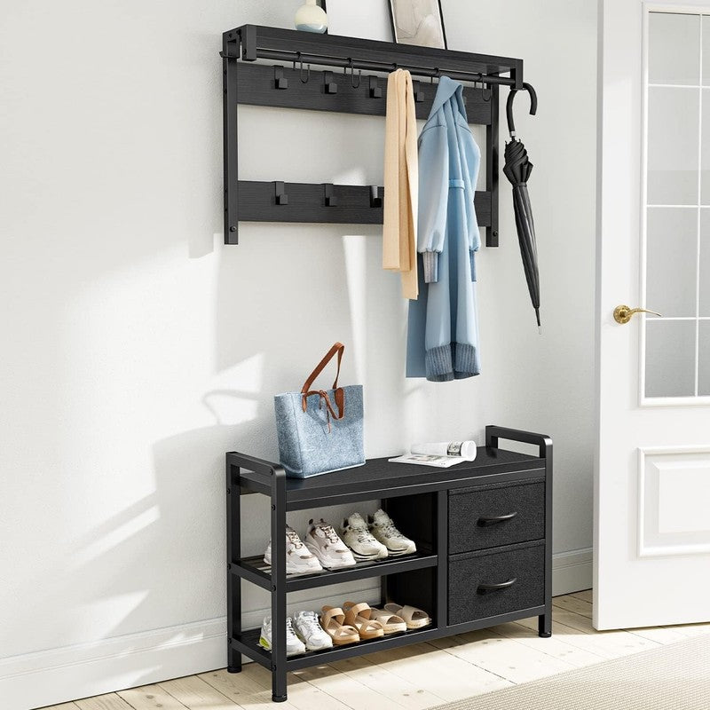 Hall Tree Entryway Bench with Coat Rack & Storage 5-in-1 Black 31.5"1
