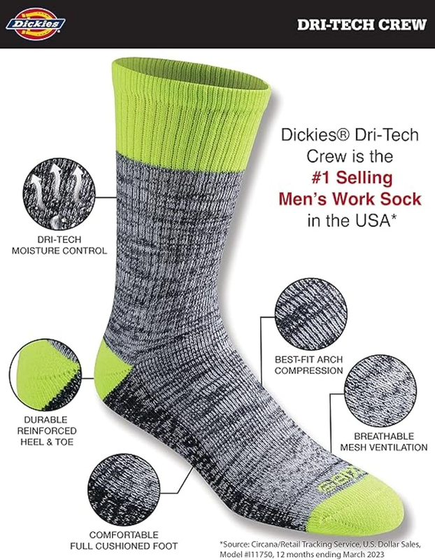 Men’s Dri Tech Crew Socks Moisture Control M XXL 6 12 18 Pairs3