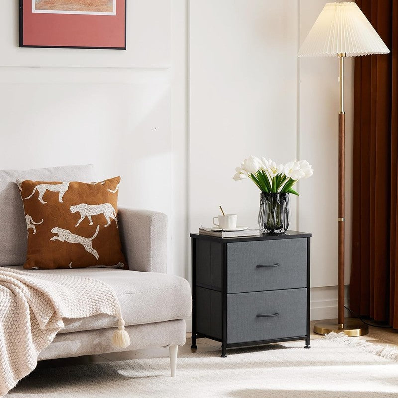 Nightstand Small Dresser with 2 Fabric Drawers, Bedside Storage Table, Grey6