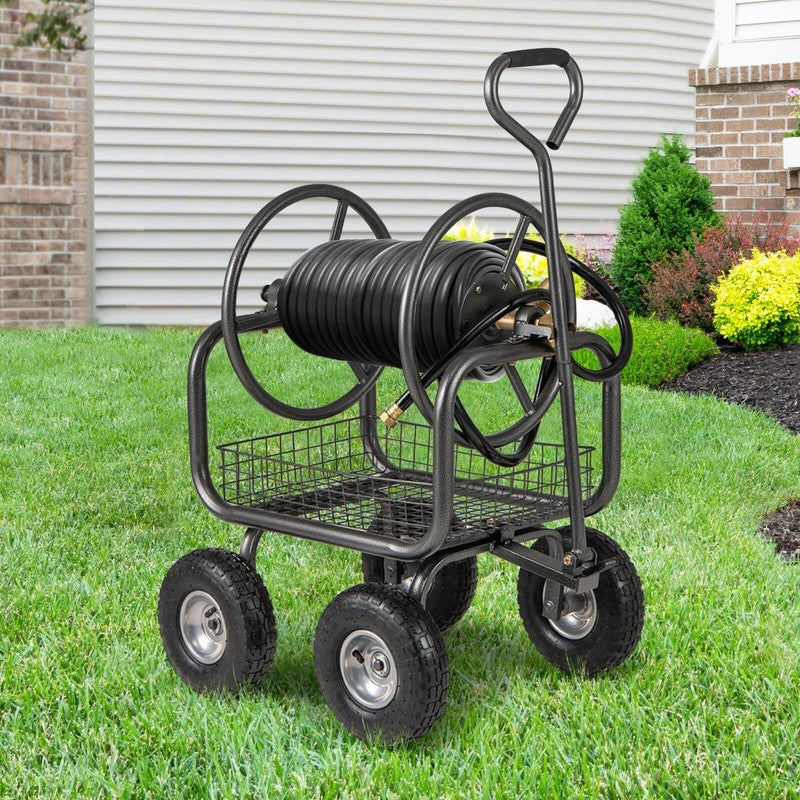 Portable Hose Reel Cart with 300 Ft of 5/8” Large Capacity Storage Basket for La1