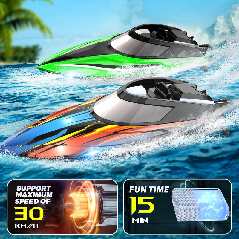 2 Pack RC Boat 12" Auto Flip 30 KPH LED Lights Waterproof Racing Boat Case1