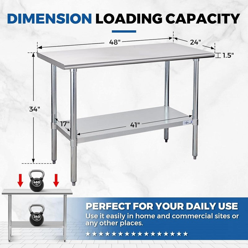 48x24 NSF Stainless Steel Prep Table Commercial Work Table w/ Undershelf1