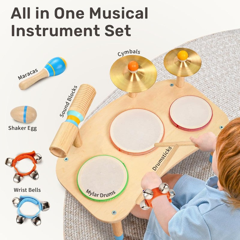11 in 1 Kids Drum Set Montessori Wooden Musical Toys Toddler Music Table2