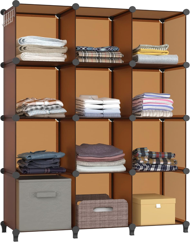 12 Cube Closet Organizer, Cube Storage Shelves for Clothes, Brown7