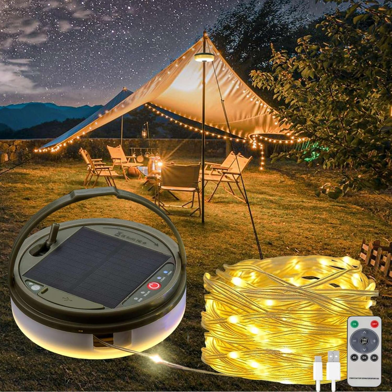 Solar Camping String Lights 39.4ft Waterproof Tent Lantern 8 Modes8