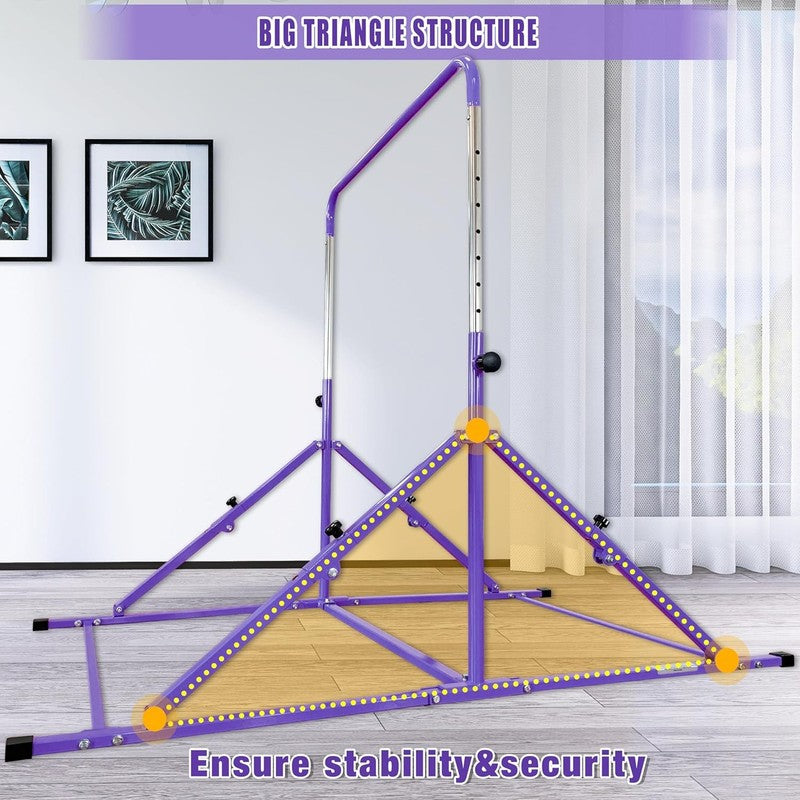 Foldable Kids Gymnastic Bar 3 12 Adjustable 9 Heights 200lb w/ Mat Home/Gym2